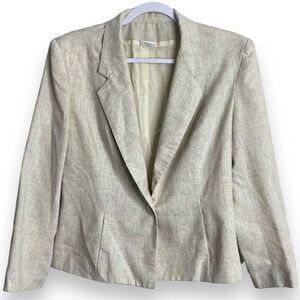 Vintage Kay Warner By Jose Womens Beige Blazer Jacket Size 12 One Button Minimal